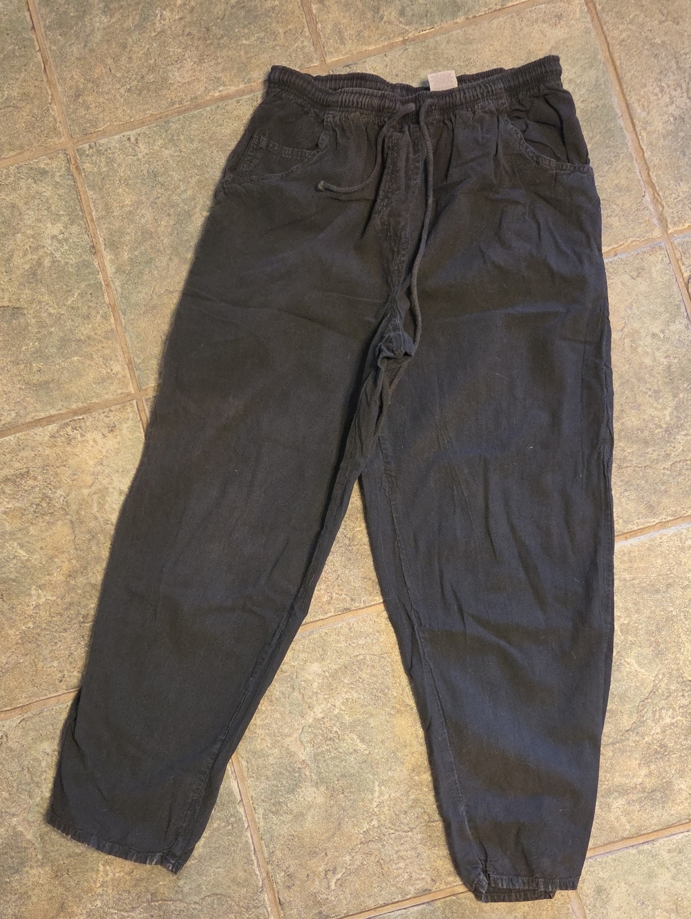 dressbarn Black Straight-Leg Drawstring Cotton Pants